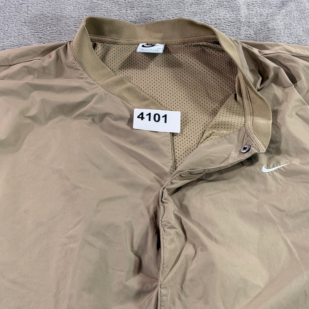 Nike Coaches Jacket Mens XXL Tan DX3342-247 Mesh Lined Windbreaker Snap Front